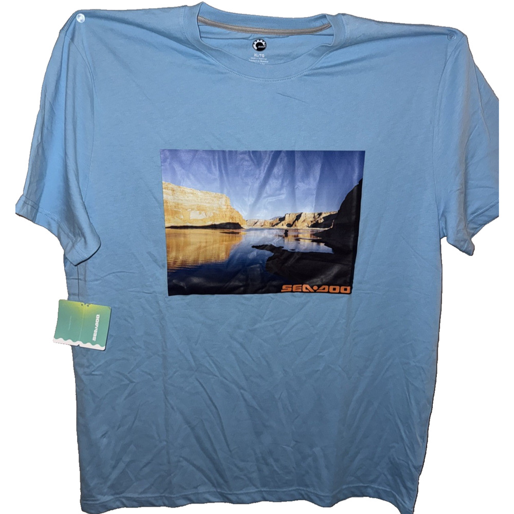 NWT Sea-Doo T Shirt Mens XL Blue 100% Cotton Scenic Front New with Tag